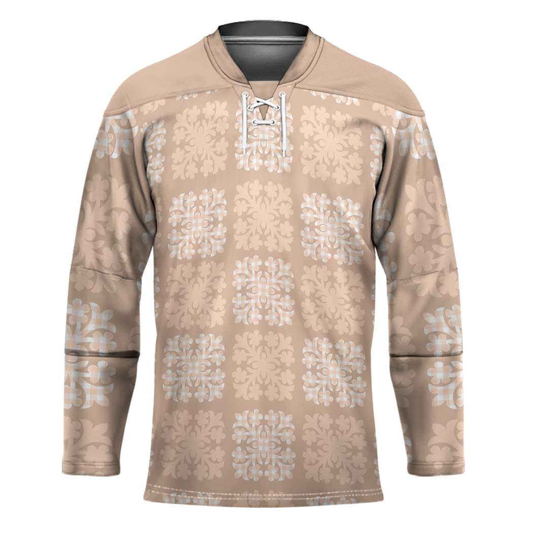 Beige Palaka Quilt Hawaii Hockey Jersey Traditional Hawaii-plaid Pattern - Polynesian Pride