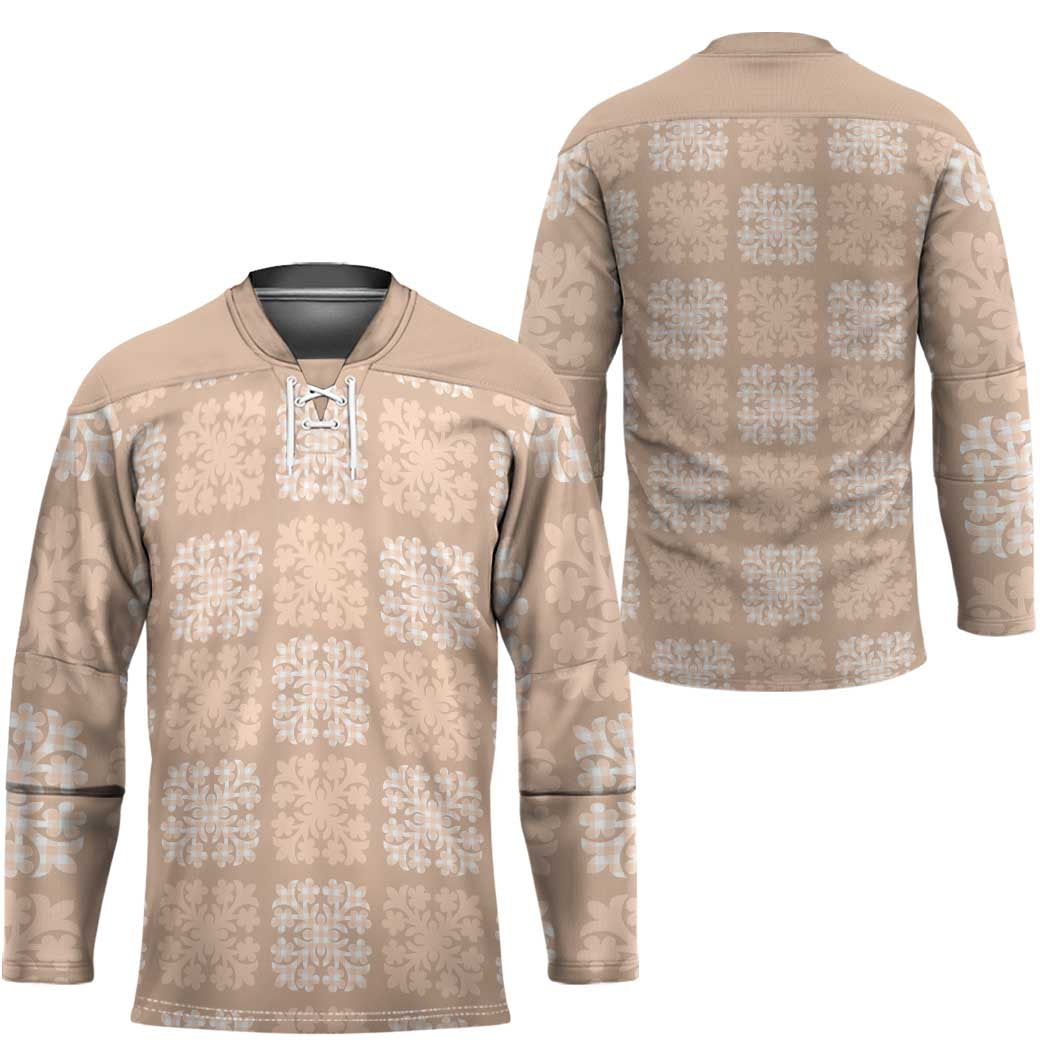 Beige Palaka Quilt Hawaii Hockey Jersey Traditional Hawaii-plaid Pattern - Polynesian Pride