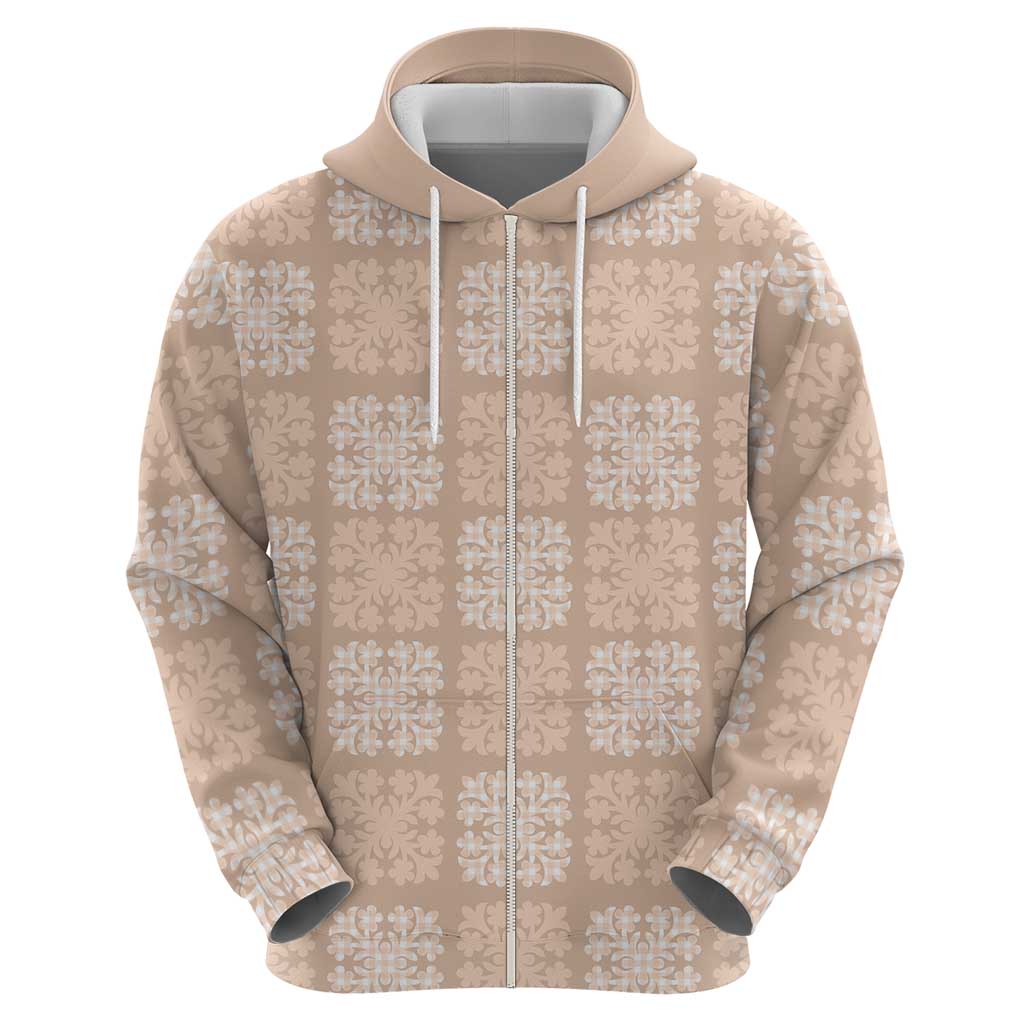 Beige Palaka Quilt Hawaii Hoodie Traditional Hawaii-plaid Pattern - Polynesian Pride