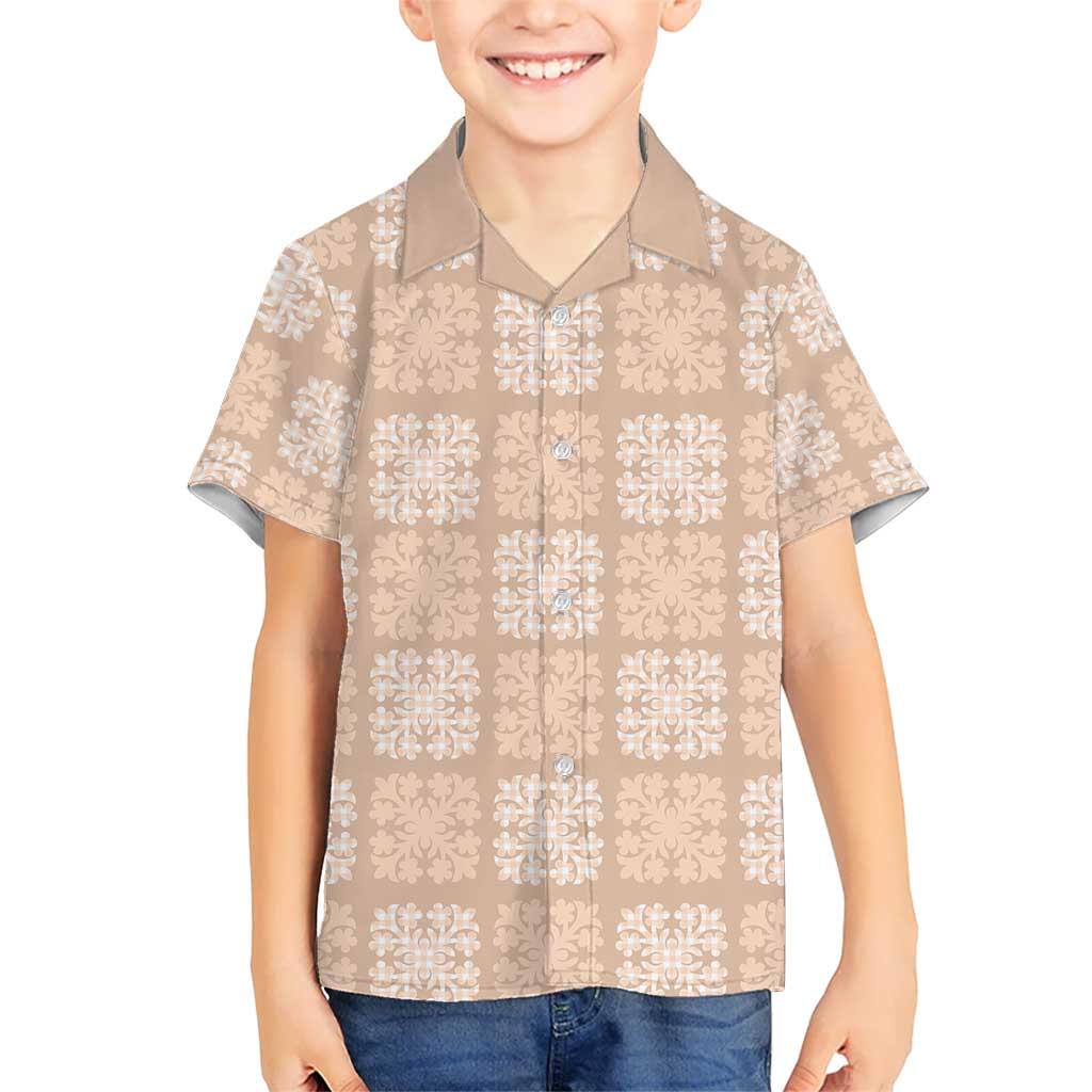 Beige Palaka Quilt Hawaii Kid Hawaiian Shirt Traditional Hawaii-plaid Pattern - Polynesian Pride
