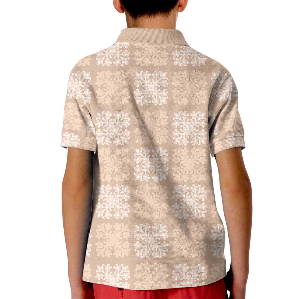 Beige Palaka Quilt Hawaii Kid Polo Shirt Traditional Hawaii-plaid Pattern - Polynesian Pride