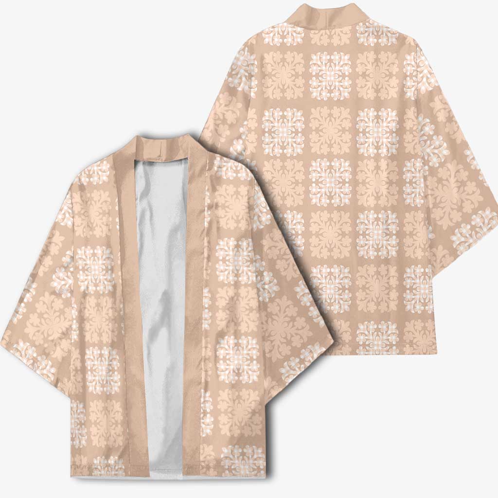 Beige Palaka Quilt Hawaii Kimono Traditional Hawaii-plaid Pattern - Polynesian Pride