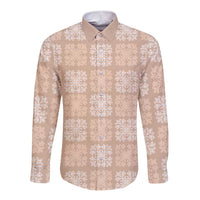 Beige Palaka Quilt Hawaii Long Sleeve Button Shirt Traditional Hawaii-plaid Pattern - Polynesian Pride
