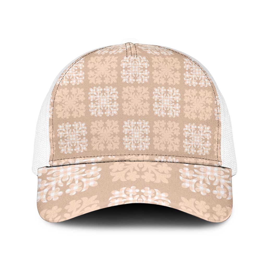 Beige Palaka Quilt Hawaii Mesh Trucker Cap Traditional Hawaii-plaid Pattern - Polynesian Pride