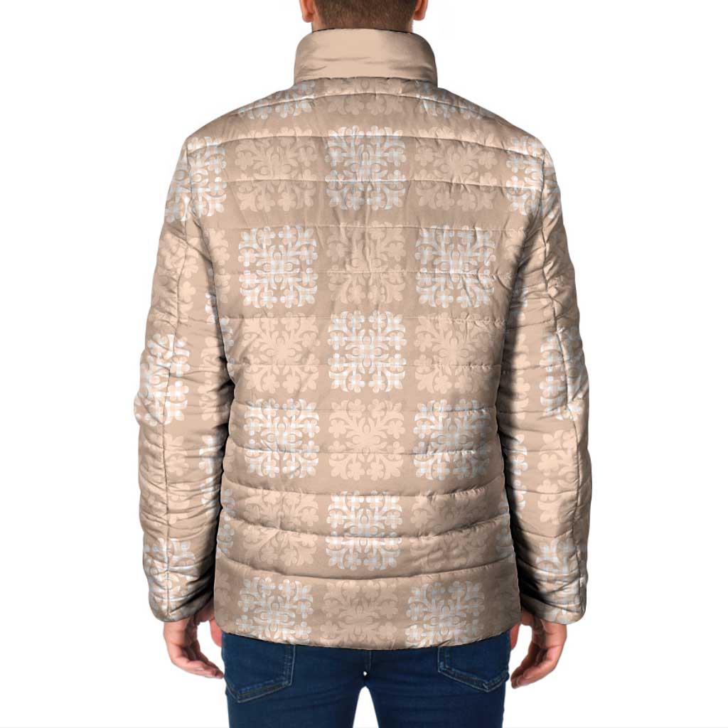 Beige Palaka Quilt Hawaii Padded Jacket Traditional Hawaii-plaid Pattern - Polynesian Pride