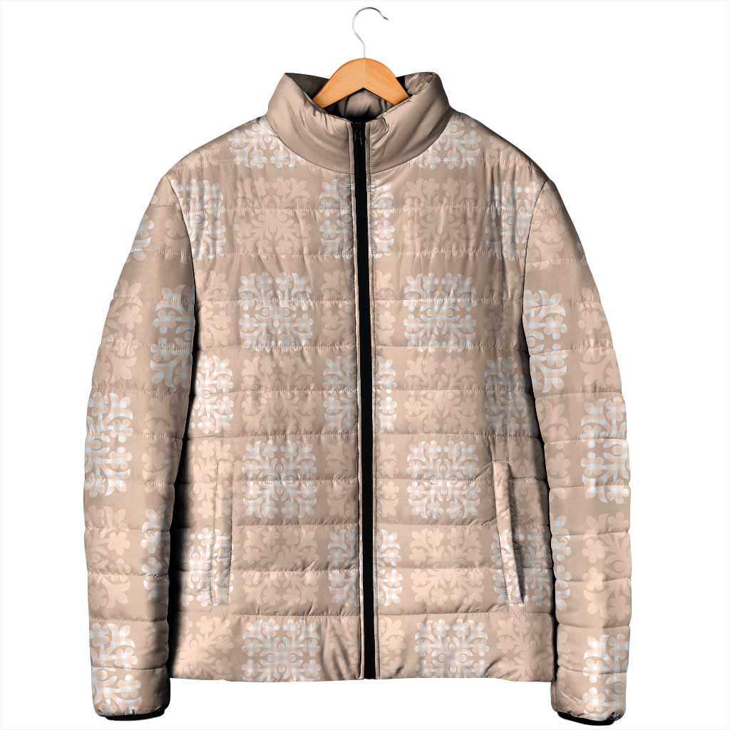 Beige Palaka Quilt Hawaii Padded Jacket Traditional Hawaii-plaid Pattern - Polynesian Pride