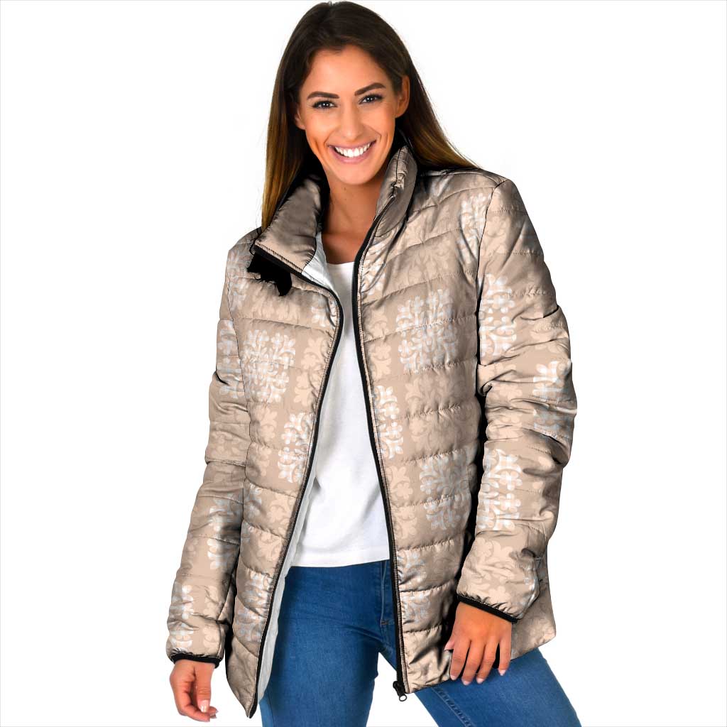 Beige Palaka Quilt Hawaii Padded Jacket Traditional Hawaii-plaid Pattern - Polynesian Pride
