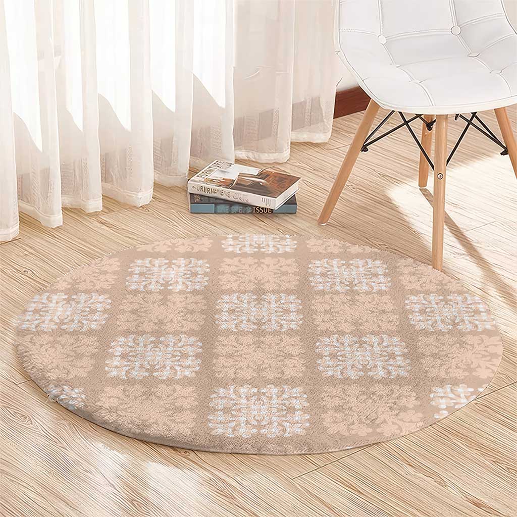 Beige Palaka Quilt Hawaii Round Carpet Traditional Hawaii-plaid Pattern - Polynesian Pride