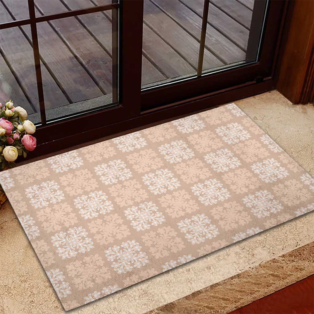 Beige Palaka Quilt Hawaii Rubber Doormat Traditional Hawaii-plaid Pattern - Polynesian Pride