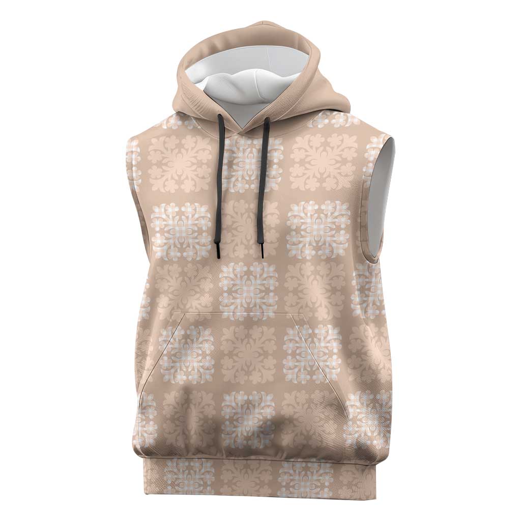 Beige Palaka Quilt Hawaii Sleeveless Hoodie Traditional Hawaii-plaid Pattern - Polynesian Pride