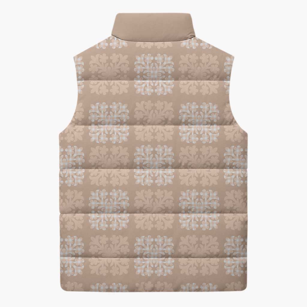 Beige Palaka Quilt Hawaii Sleeveless Puffer Jacket Traditional Hawaii-plaid Pattern - Polynesian Pride