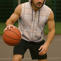 Beige Palaka Quilt Hawaii Sleeveless Zip Hoodie Traditional Hawaii-plaid Pattern - Polynesian Pride