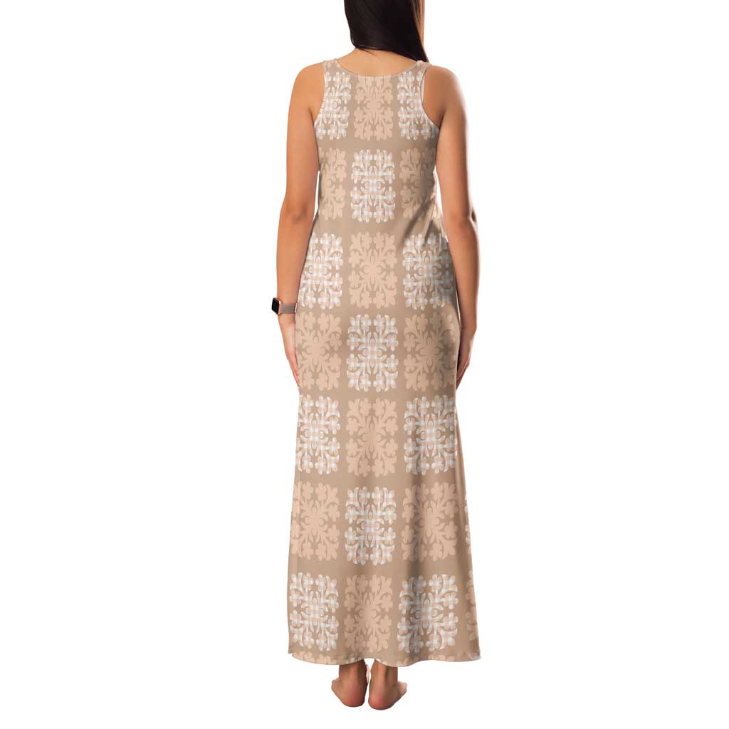 Beige Palaka Quilt Hawaii Tank Maxi Dress Traditional Hawaii-plaid Pattern - Polynesian Pride