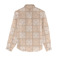 Beige Palaka Quilt Hawaii Women Casual Shirt Traditional Hawaii-plaid Pattern - Polynesian Pride