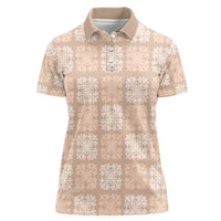 Beige Palaka Quilt Hawaii Women Polo Shirt Traditional Hawaii-plaid Pattern - Polynesian Pride