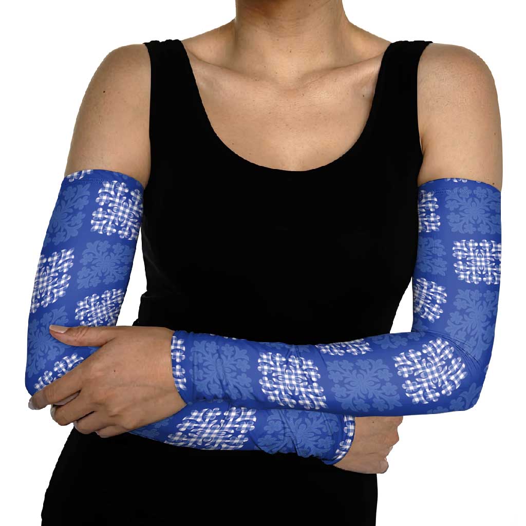 Royal Blue Palaka Quilt Hawaii Arm Sleeves Traditional Hawaii-plaid Pattern - Polynesian Pride