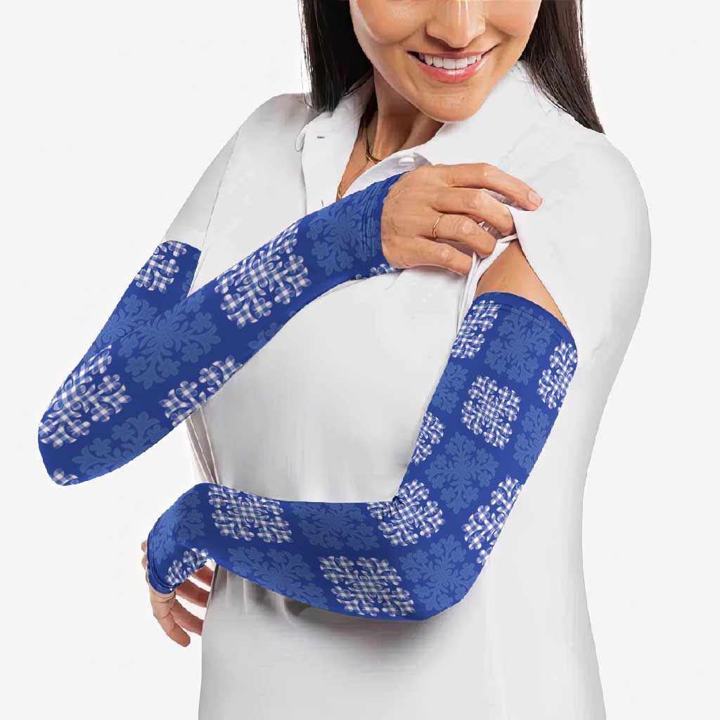 Royal Blue Palaka Quilt Hawaii Arm Sleeves Traditional Hawaii-plaid Pattern - Polynesian Pride