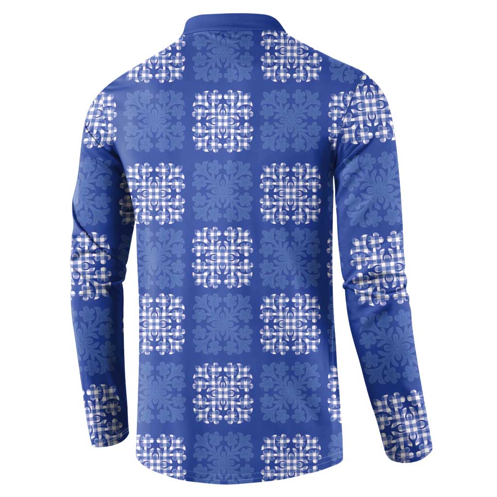 Royal Blue Palaka Quilt Hawaii Button Sweatshirt Traditional Hawaii-plaid Pattern - Polynesian Pride