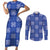 Royal Blue Palaka Quilt Hawaii Couples Matching Short Sleeve Bodycon Dress and Long Sleeve Button Shirt Traditional Hawaii-plaid Pattern - Polynesian Pride