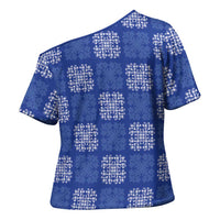 Royal Blue Palaka Quilt Hawaii Cross Shoulder Shirt Traditional Hawaii-plaid Pattern - Polynesian Pride