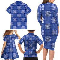 Royal Blue Palaka Quilt Hawaii Family Matching Long Sleeve Bodycon Dress and Hawaiian Shirt Traditional Hawaii-plaid Pattern - Polynesian Pride