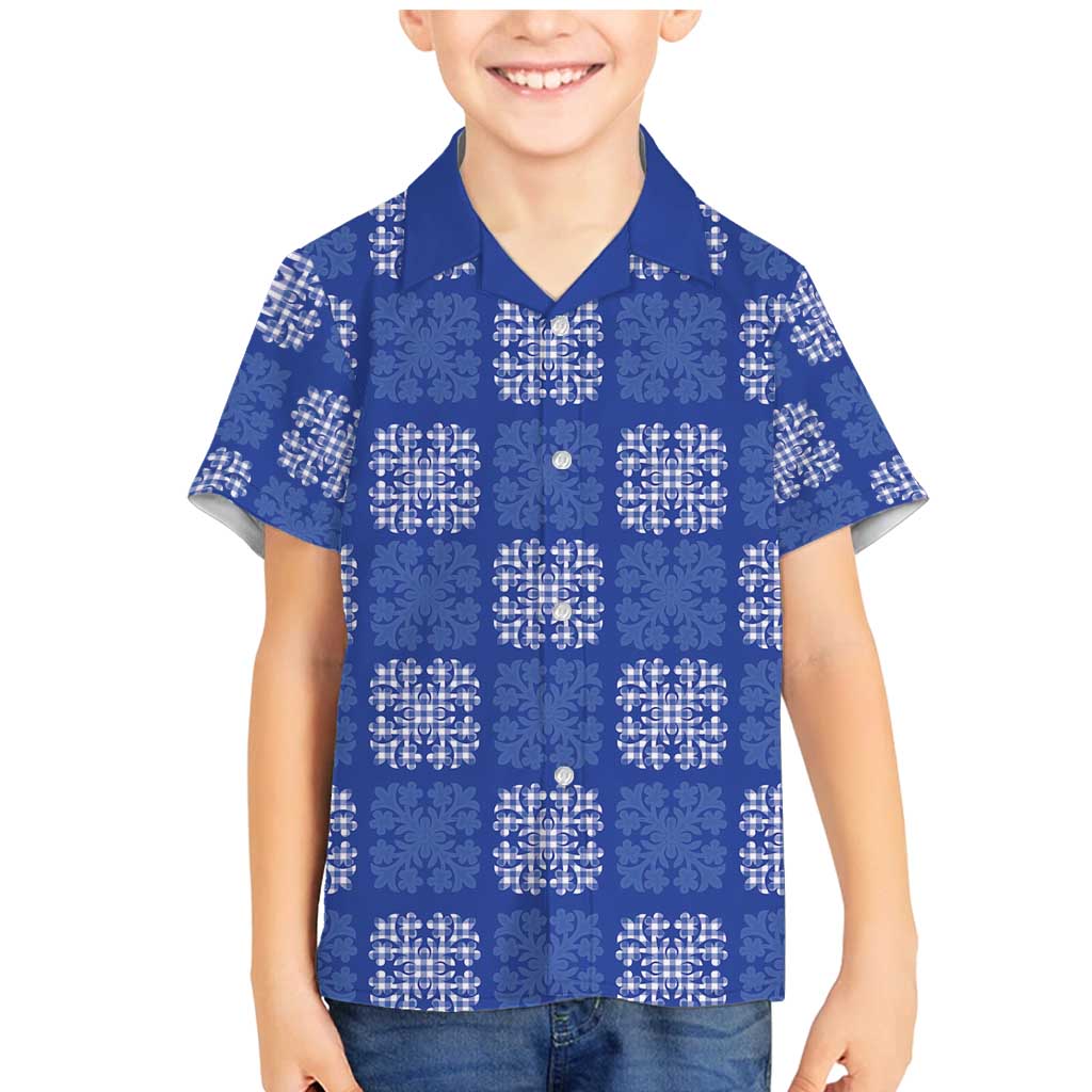 Royal Blue Palaka Quilt Hawaii Family Matching Mermaid Dress and Hawaiian Shirt Traditional Hawaii-plaid Pattern - Polynesian Pride