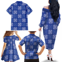 Royal Blue Palaka Quilt Hawaii Family Matching Off The Shoulder Long Sleeve Dress and Hawaiian Shirt Traditional Hawaii-plaid Pattern - Polynesian Pride