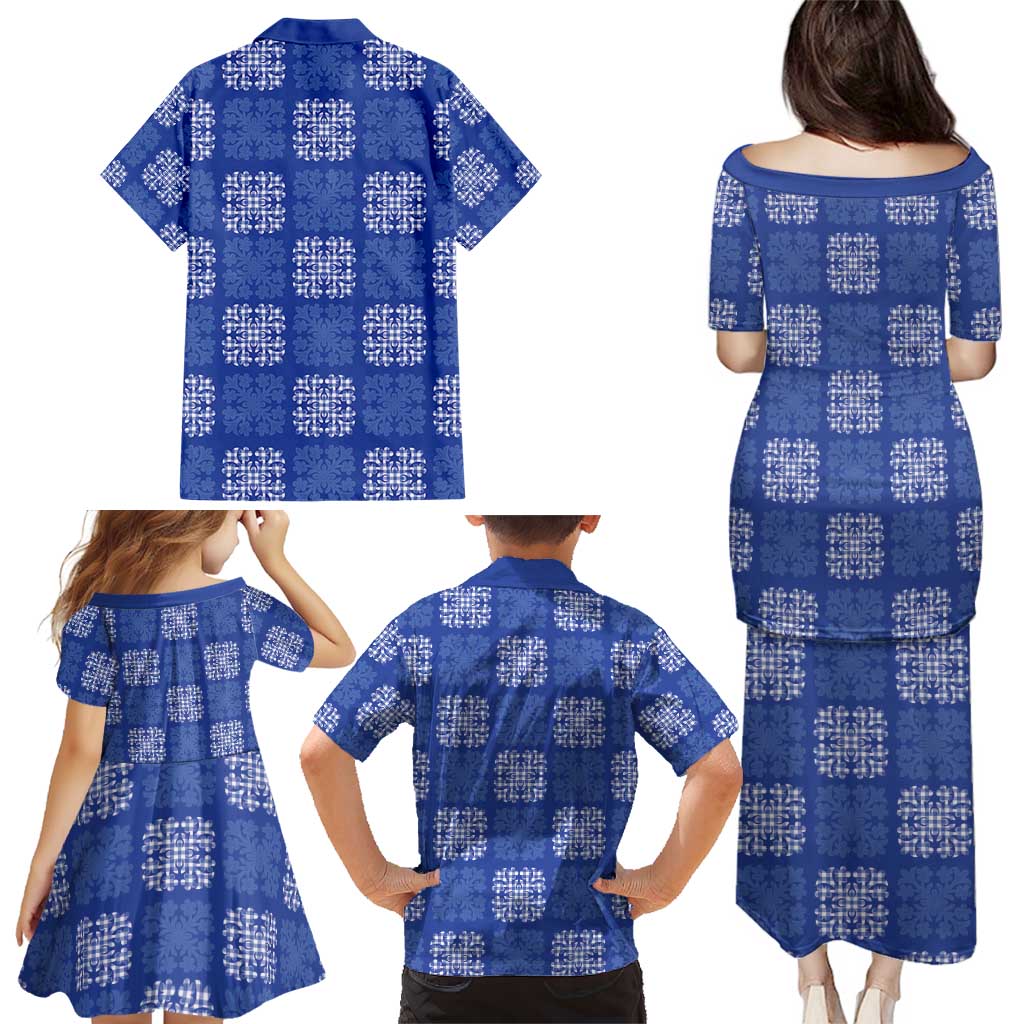 Royal Blue Palaka Quilt Hawaii Family Matching Puletasi and Hawaiian Shirt Traditional Hawaii-plaid Pattern - Polynesian Pride