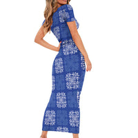 Royal Blue Palaka Quilt Hawaii Family Matching Short Sleeve Bodycon Dress and Hawaiian Shirt Traditional Hawaii-plaid Pattern - Polynesian Pride