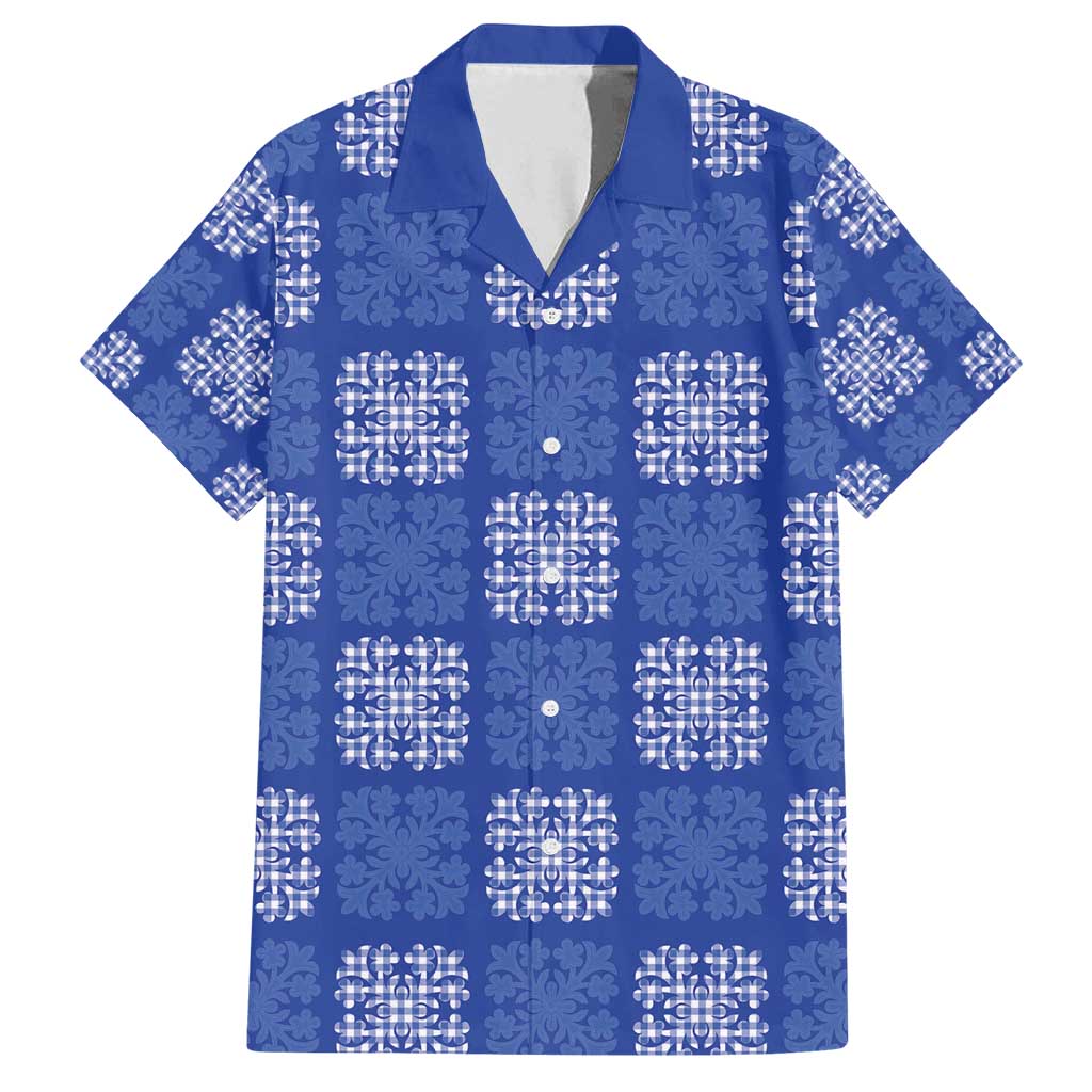 Royal Blue Palaka Quilt Hawaii Family Matching Summer Maxi Dress and Hawaiian Shirt Traditional Hawaii-plaid Pattern - Polynesian Pride