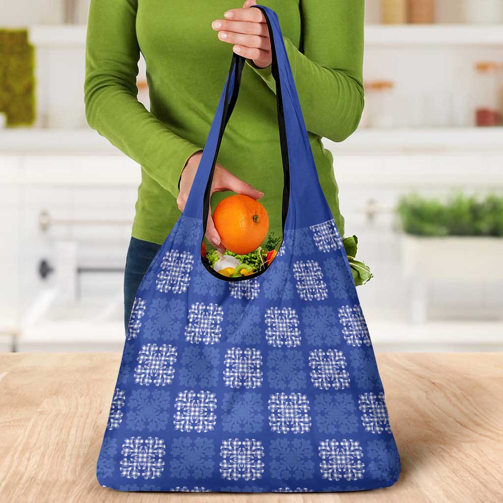 Royal Blue Palaka Quilt Hawaii Grocery Bag Traditional Hawaii-plaid Pattern - Polynesian Pride