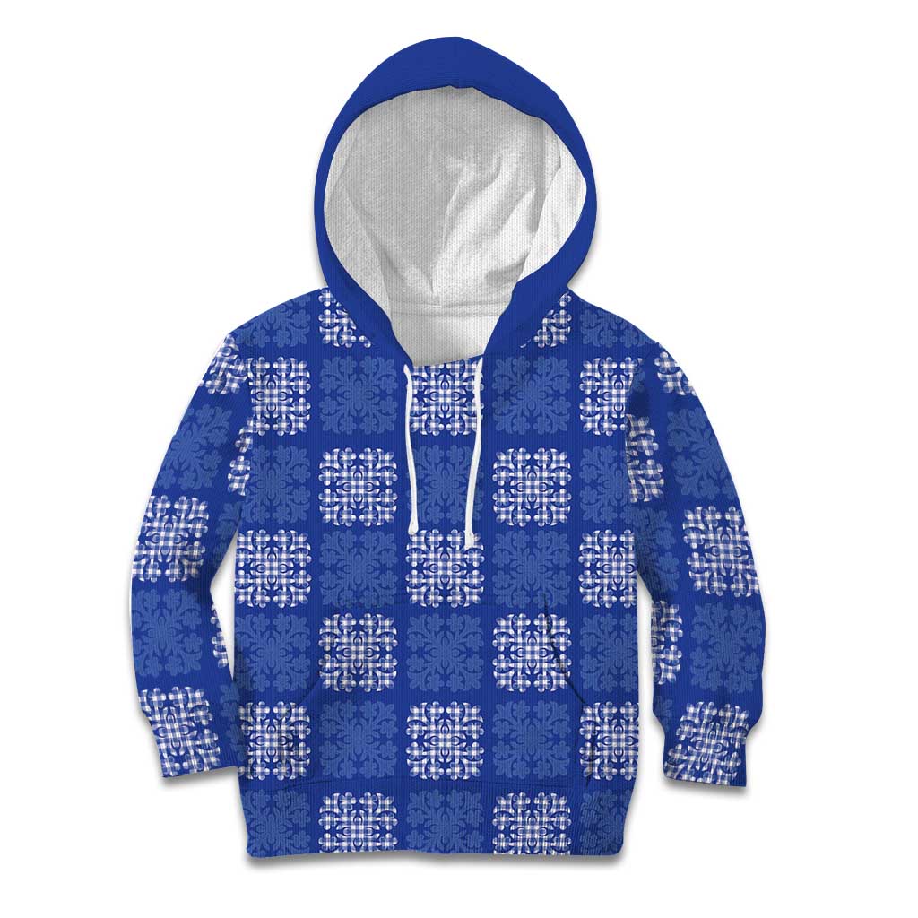 Royal Blue Palaka Quilt Hawaii Kid Hoodie Traditional Hawaii-plaid Pattern - Polynesian Pride
