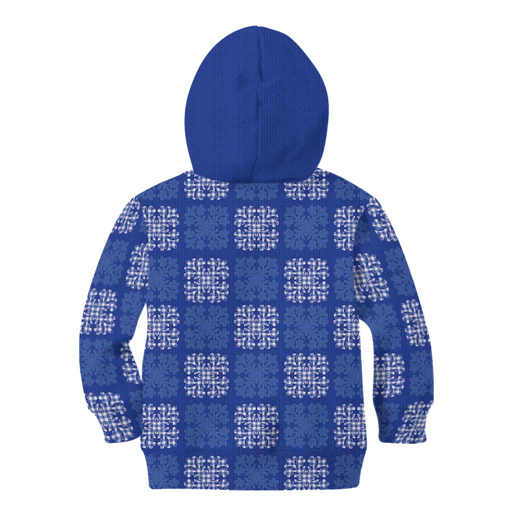 Royal Blue Palaka Quilt Hawaii Kid Hoodie Traditional Hawaii-plaid Pattern - Polynesian Pride