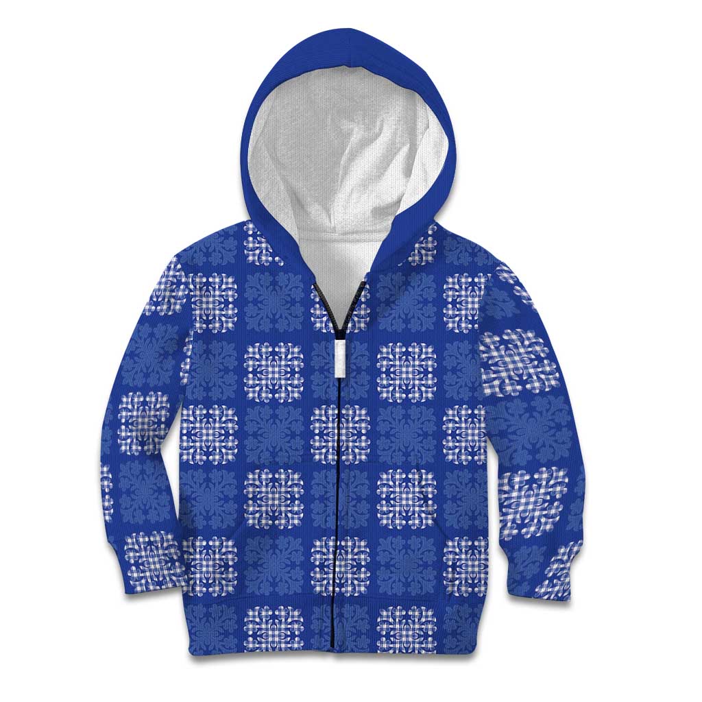 Royal Blue Palaka Quilt Hawaii Kid Hoodie Traditional Hawaii-plaid Pattern - Polynesian Pride