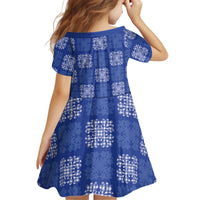 Royal Blue Palaka Quilt Hawaii Kid Short Sleeve Dress Traditional Hawaii-plaid Pattern - Polynesian Pride