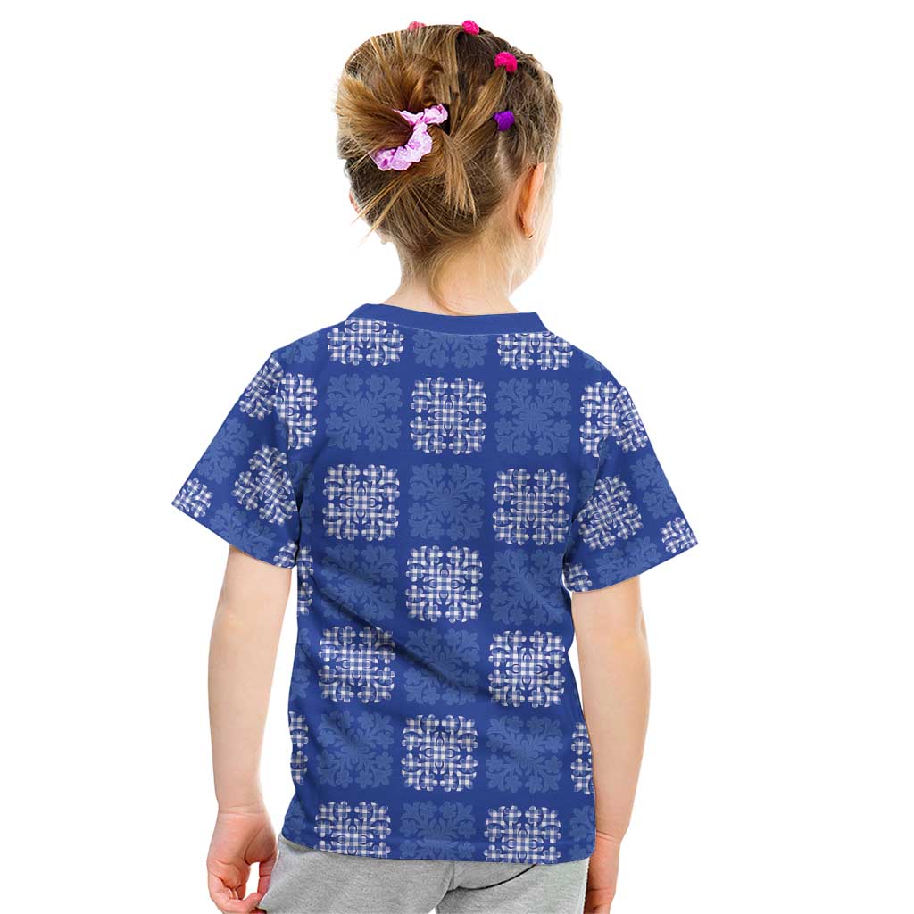 Royal Blue Palaka Quilt Hawaii Kid T Shirt Traditional Hawaii-plaid Pattern - Polynesian Pride