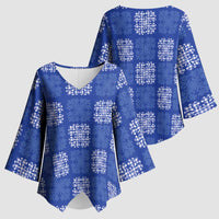 Royal Blue Palaka Quilt Hawaii Kimono Sleeve Blouse Traditional Hawaii-plaid Pattern - Polynesian Pride