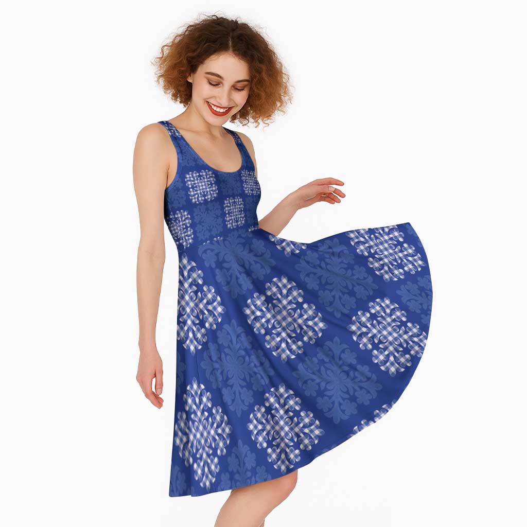 Royal Blue Palaka Quilt Hawaii Midi Dress Traditional Hawaii-plaid Pattern - Polynesian Pride