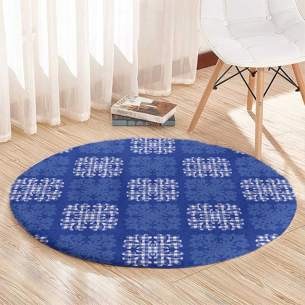 Royal Blue Palaka Quilt Hawaii Round Carpet Traditional Hawaii-plaid Pattern - Polynesian Pride