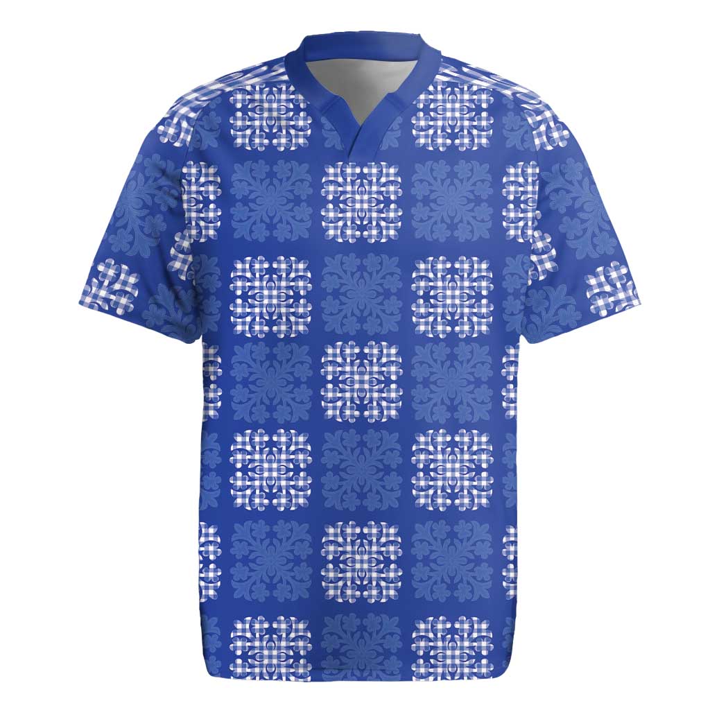 Royal Blue Palaka Quilt Hawaii Rugby Jersey Traditional Hawaii-plaid Pattern - Polynesian Pride