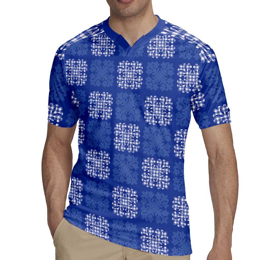 Royal Blue Palaka Quilt Hawaii Rugby Jersey Traditional Hawaii-plaid Pattern - Polynesian Pride