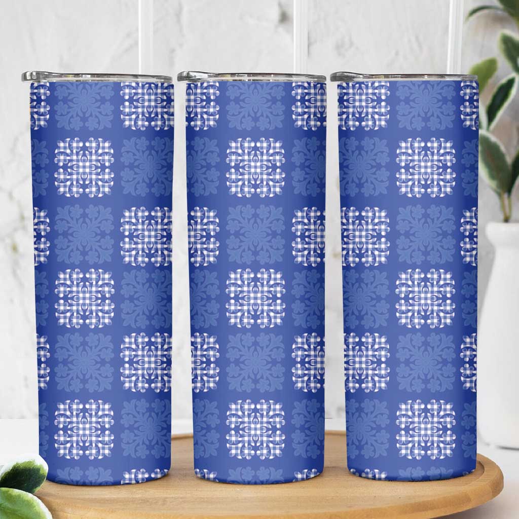 Royal Blue Palaka Quilt Hawaii Skinny Tumbler Traditional Hawaii-plaid Pattern - Polynesian Pride