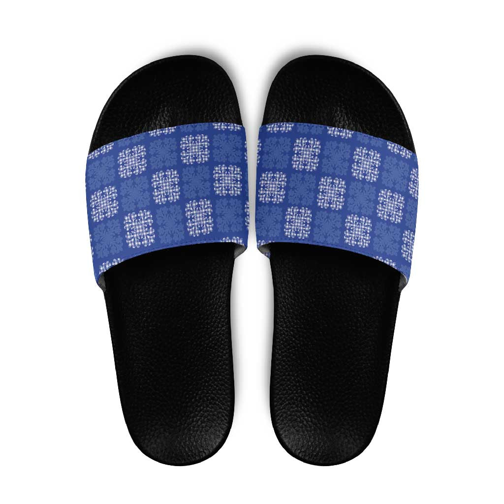 Royal Blue Palaka Quilt Hawaii Slide Sandals Traditional Hawaii-plaid Pattern - Polynesian Pride