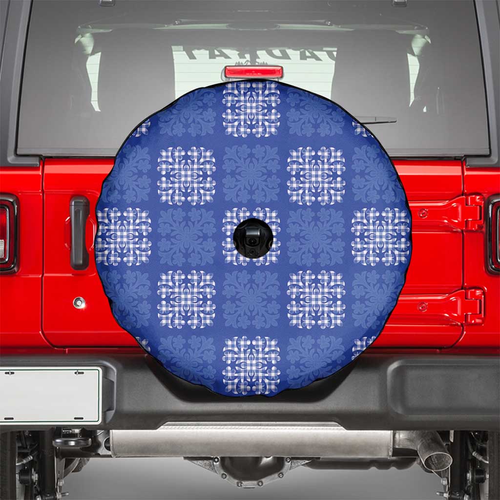 Royal Blue Palaka Quilt Hawaii Spare Tire Cover Traditional Hawaii-plaid Pattern - Polynesian Pride
