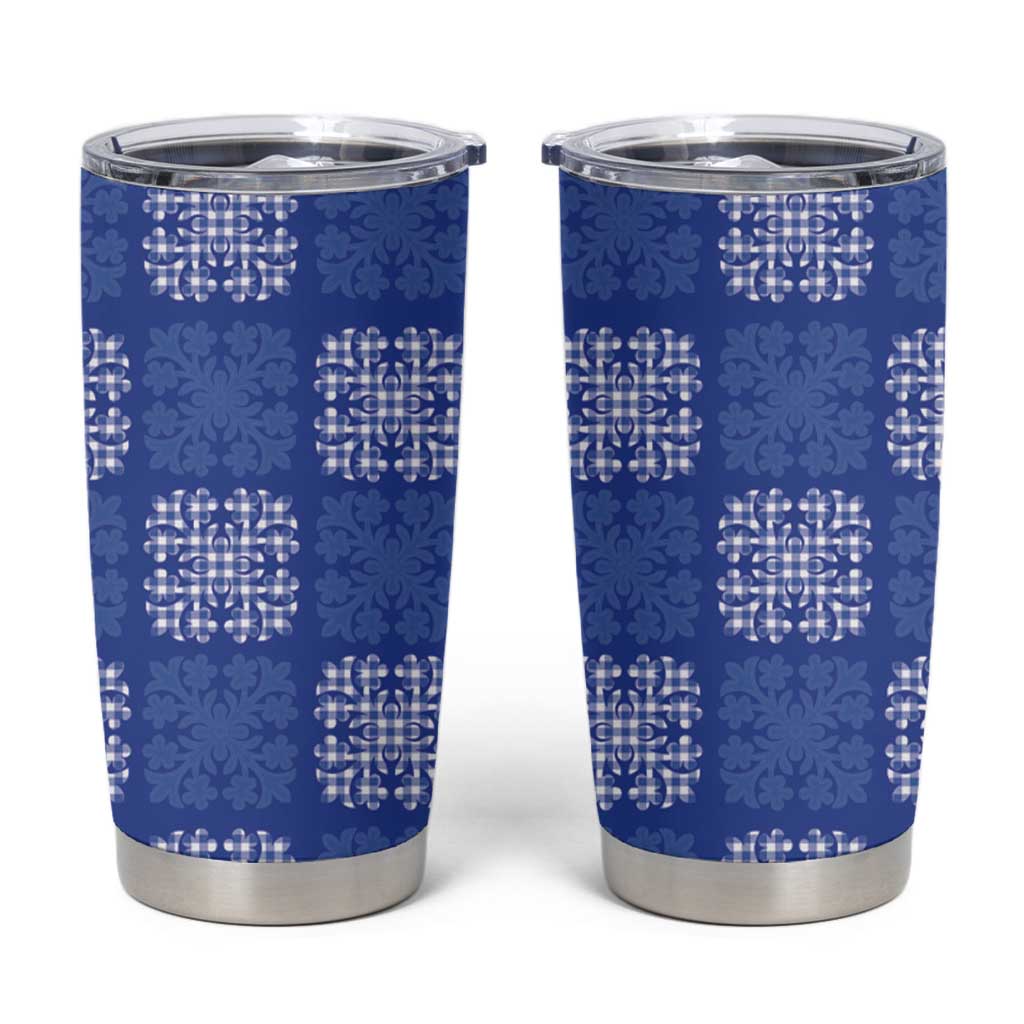 Royal Blue Palaka Quilt Hawaii Tumbler Cup Traditional Hawaii-plaid Pattern - Polynesian Pride