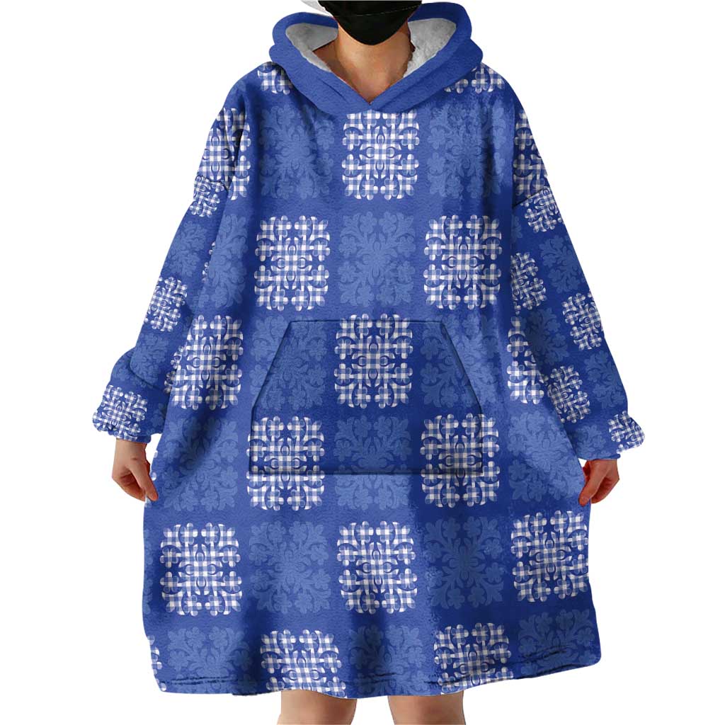 Royal Blue Palaka Quilt Hawaii Wearable Blanket Hoodie Traditional Hawaii-plaid Pattern - Polynesian Pride