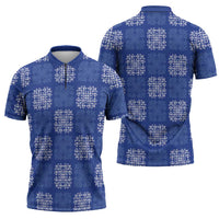 Royal Blue Palaka Quilt Hawaii Zipper Polo Shirt Traditional Hawaii-plaid Pattern - Polynesian Pride
