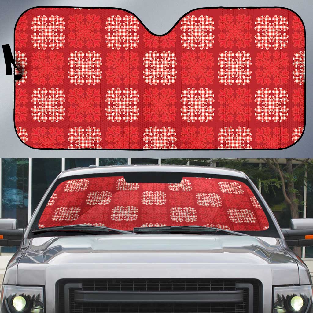 Red Palaka Quilt Hawaii Auto Sun Shade Traditional Hawaii-plaid Pattern - Polynesian Pride