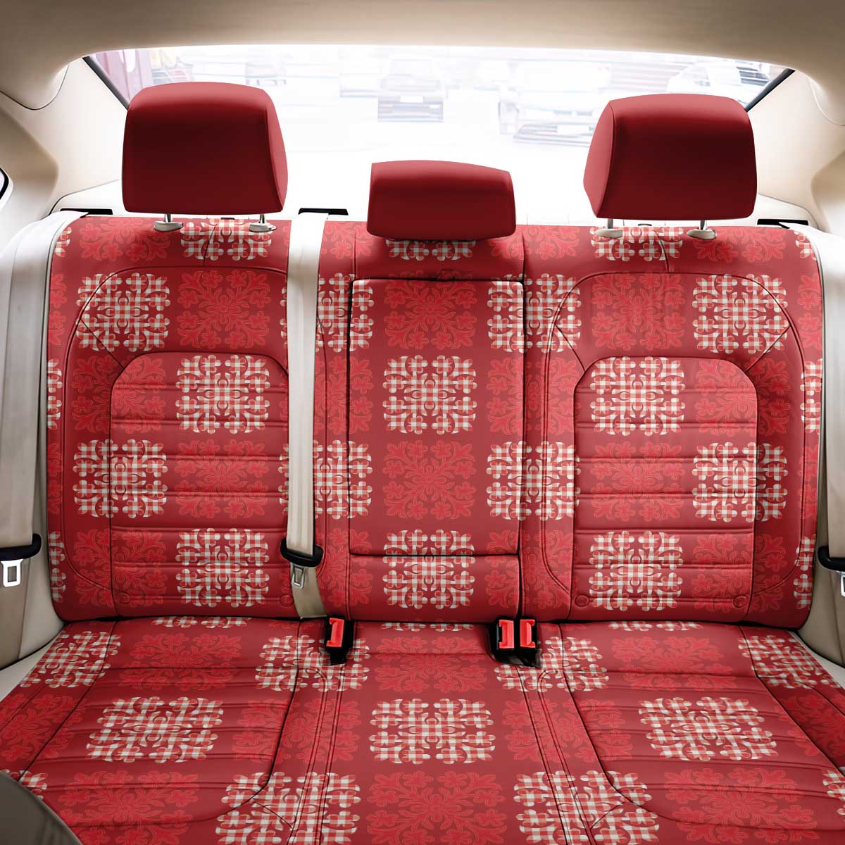 Red Palaka Quilt Hawaii Back Car Seat Cover Traditional Hawaii-plaid Pattern - Polynesian Pride