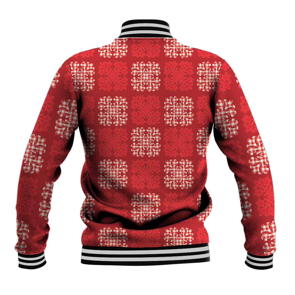 Red Palaka Quilt Hawaii Baseball Jacket Traditional Hawaii-plaid Pattern - Polynesian Pride